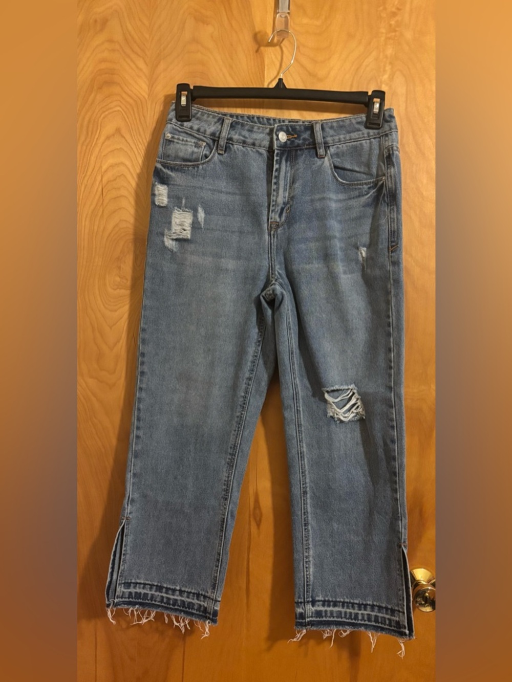 Kensie Light Blue Straight Leg Distressed Jeans